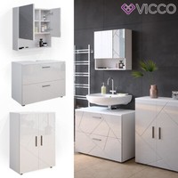 BadmöBelset Unterschrank Spiegelschrank Badschrank Irma Weiß Hochglanz Bad Vicco