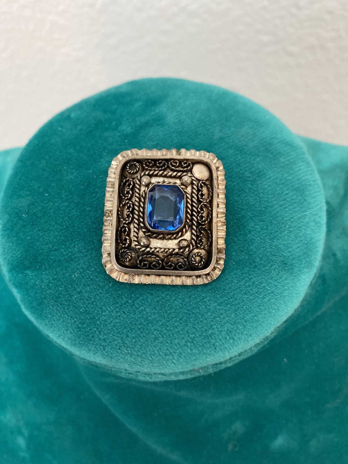 Sterling Silver Vintage Square Bluestone Pin Brooch Pendant .925