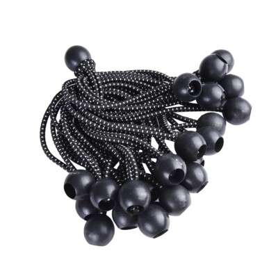 25pcs 6'' Black Ball Bungee Bungie Cord Heavy Duty Canopy Tarp Tie Downs Straps
