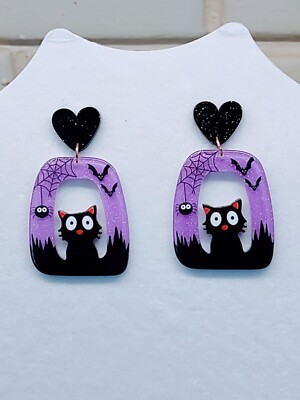 BLACK CAT HALLOWEEN WHIMSIGOTH EARRINGS INCLUDES GIFT POUCH 