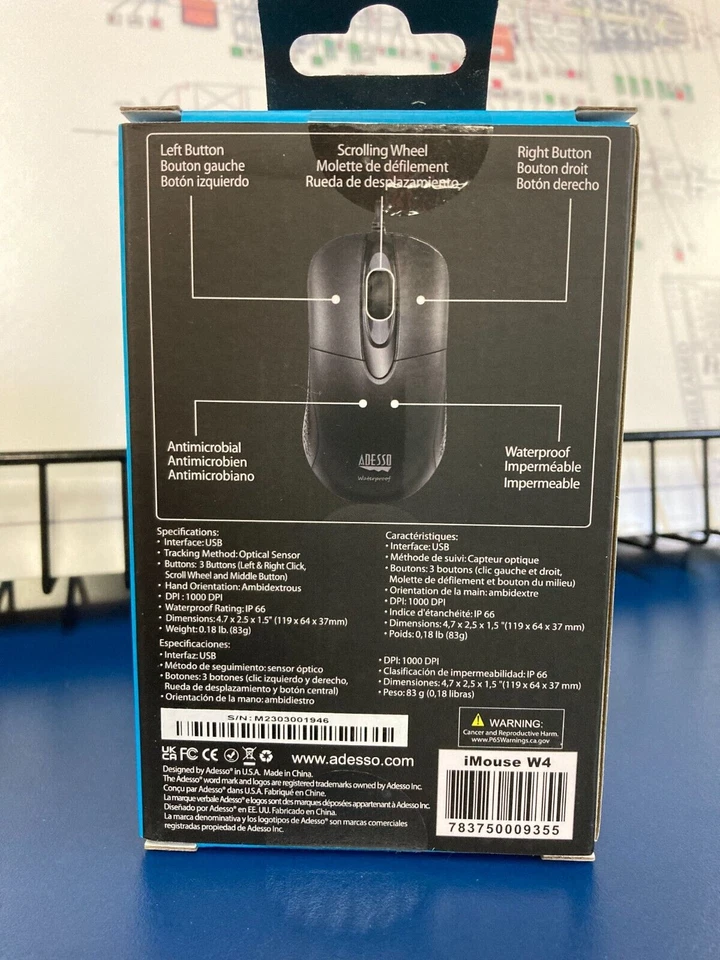 Adesso iMouse W4 - Waterproof Antimicrobial Optical Mouse - Image 3 of 4