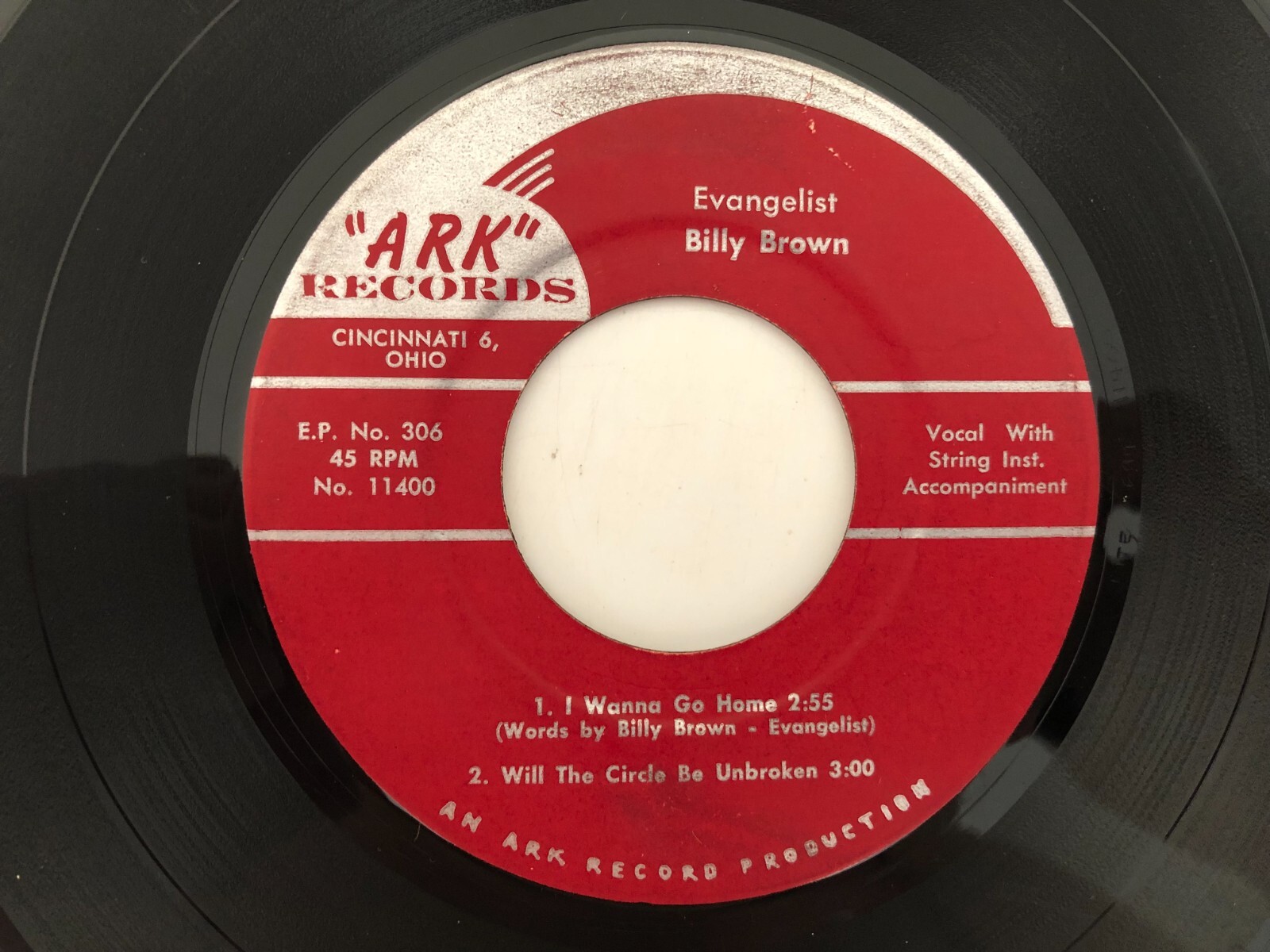 Country Gospel 45 EVANGELIST BILLY BROWN I Wanna Go Home ARK hear