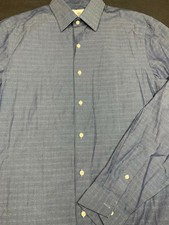 Ben Sherman Mens Button Front Long Sleeve Blue Cotton Shirt 15 1/2 34/35