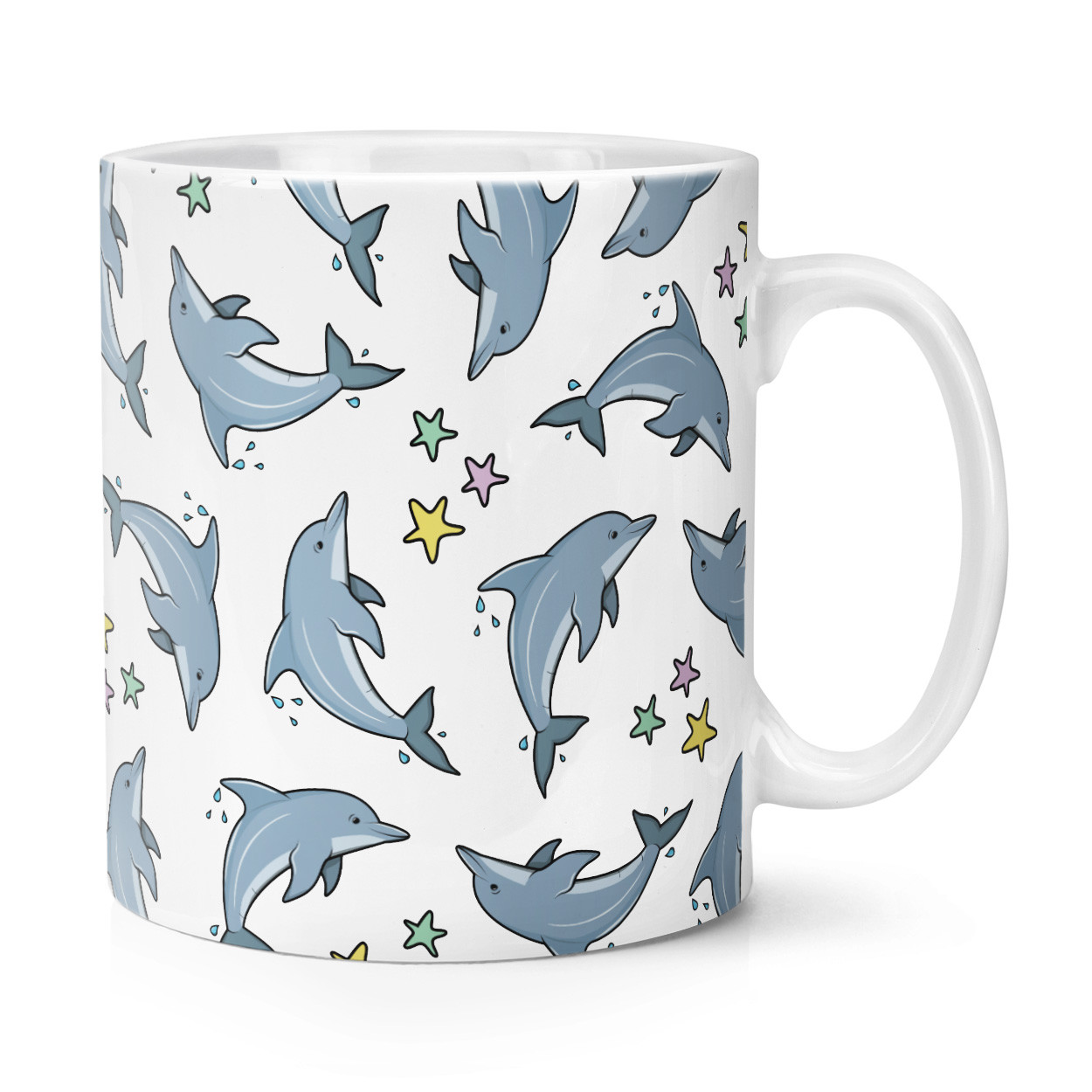 Dolphin Stars Pattern 10oz Mug Cup - Funny Animal Cute Sea Ocean