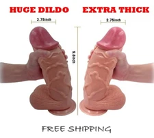 Silicone HUGE Dildo Realistic Dong Thick Big Penis Anal G-spot Sex Toy Women Men