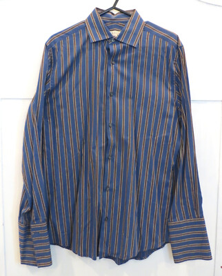 merona mens dress shirt Merona Men's M Button Down Dress Shirt Blue striped long sleeve