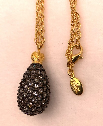 Joan Rivers Faberge Egg Pendant Charm Black Crystal Necklace - Picture 2 of 4