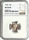 1938 MERCURY Dime FULL BANDS NGC MS66 FB TONED Purple Graded Uncirculated Coin!