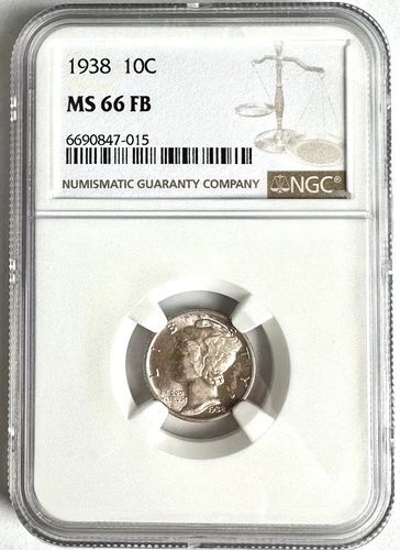 1938 MERCURY Dime FULL BANDS NGC MS66 FB TONED Purple Graded Uncirculated Coin!