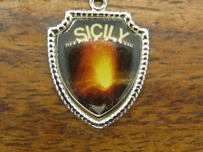 Vintage silver ITALY SICILY MT. ETNA VOLCANO TRAVEL SHIELD charm 8-16 LAST ONE!