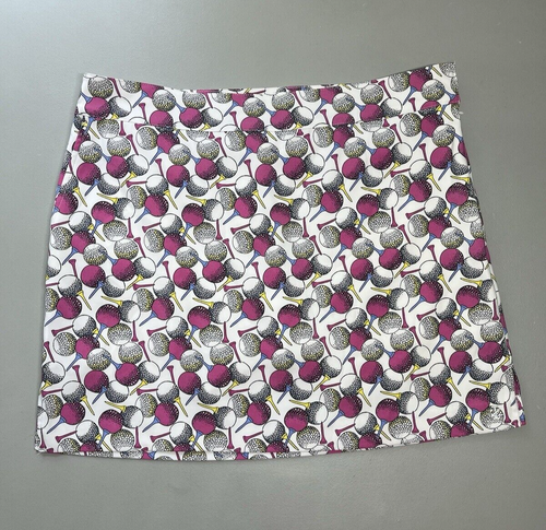 Izod Golf Skort Womens 12 Mini Skirt Golf Balls Tees White Pink Preppy