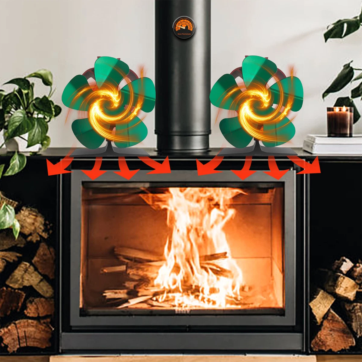 UK Wood Stove Fan Heat Powered Eco Fireplace Fan Log Burner Fuel Saving 5  Blades | eBay