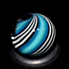 BRYAN TRILLAS GLASS MARBLE/.555"-BLACKLIGHT TURQUOISE W/ZEBRA STRIPE-NEON GREENB