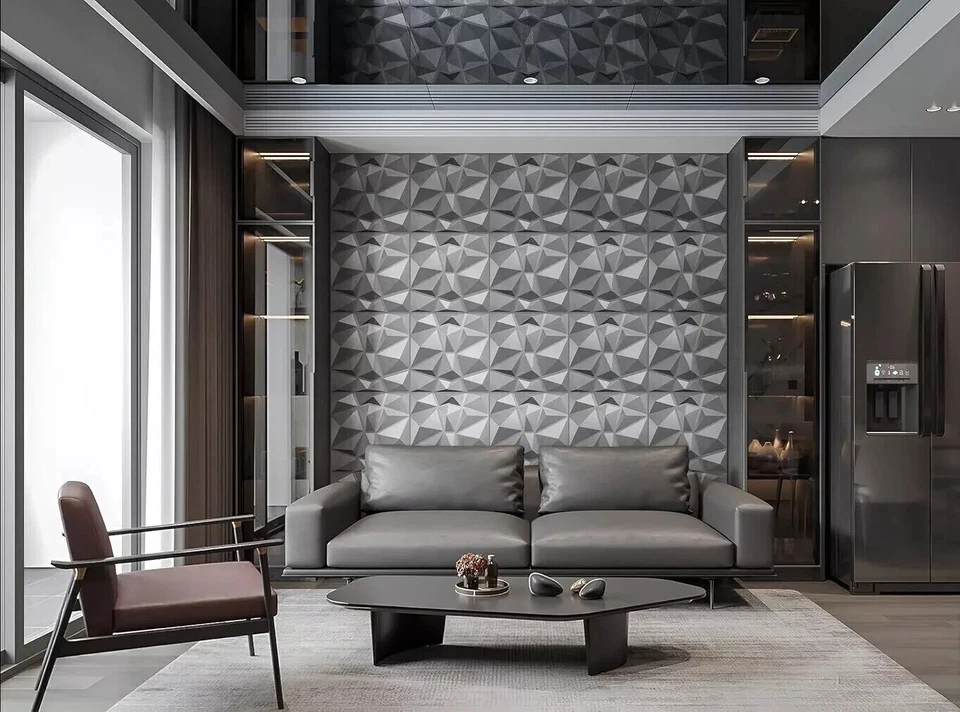 3D Diamant PVC Wandverkleidung Wand Paneele Wandpaneele 50x50 Grau - Bild 2 von 4