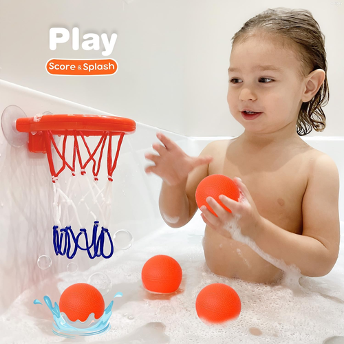 Bath Toys, Bathtub Basketball Hoop for Toddlers Kids, Boys and Girls with 4 Soft - Picture 4 of 12