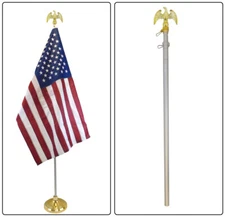 8ft Silver Indoor Flag Pole Eagle Topper 8' Telescoping Flag Pole - Pole Only