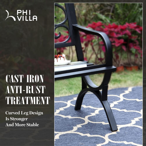 Garden Bench Metal Patio Bench Outdoor Porch Park Bench Cast Iron Sturdy Steel - Picture 5 of 6