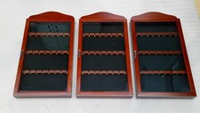 Set of 3 vintage wood souvenir spoon display cases, wall cabinets glass door