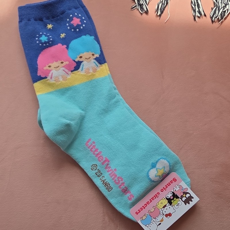 Sanrio Little Twin Stars Girls Crew Socks 22-26cm Blue/Teal Graphic 1 Pair