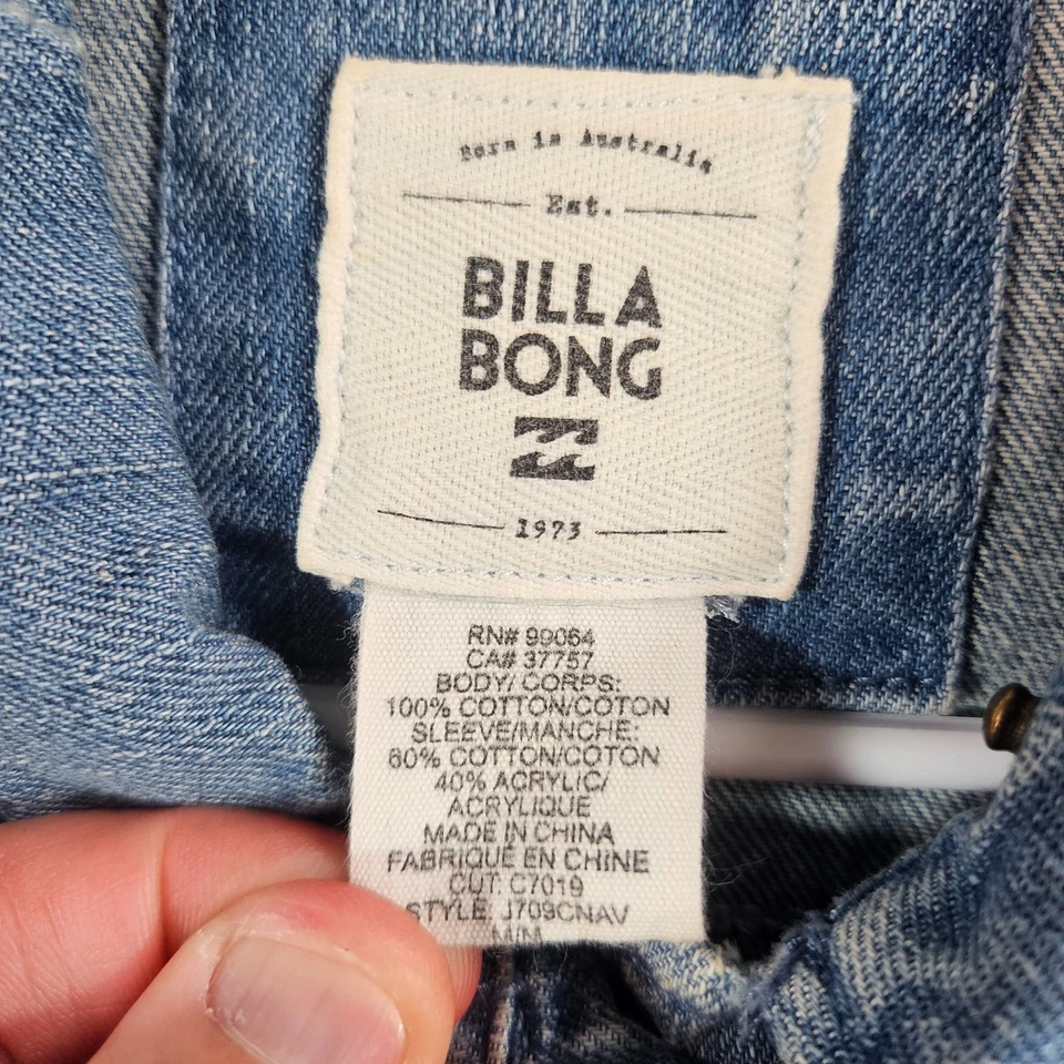 Chaqueta de mezclilla Billabong para mujer mediana con botones manga tejida azteca azul Foto 4 de 4
