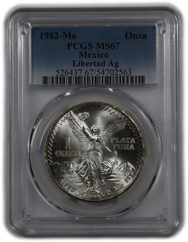 1982 Mo PCGS MS67 - Mexico 1 oz Silver Libertad Onza Coin #61973A