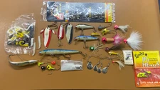 Vintage Lot Fishing Gear/Old Tackle Box, Flies, lures, Jig Heads, Leaders, more