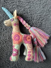 Folk Art Plush Horse Unicorn Hand Embroidered Felt Floral Pink OOAK