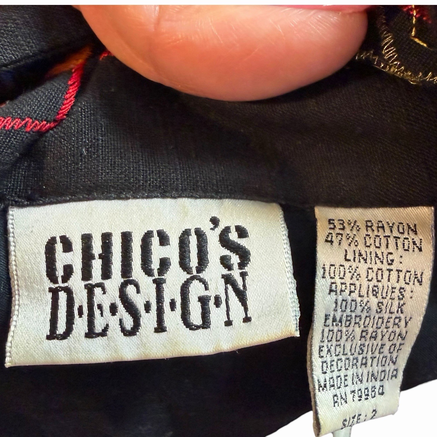 VTG 90s CHICOS JACKET BLAZER PATCHWORK EMBELLISHE… - image 4