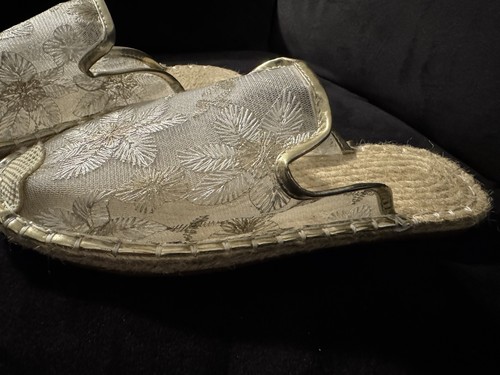 Women’s Espadrille Slip-On Flats Beige Mesh Floral Embroidered EU 38 US 7.5 - Picture 2 of 6