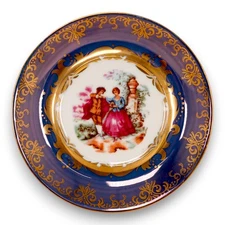 KPM Germany Decorative Plate Courting Couple Gold Cobalt Blue Trim Vintage