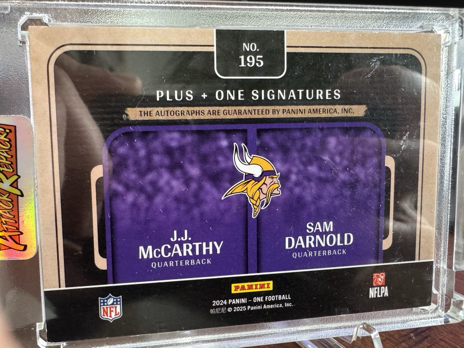 2024 Panini One Plus One Signatures Dual Auto Sam Darnold JJ McCarthy /20 Rare view 5