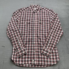 Lacoste Modern Fit Mens Gray Red Check Cotton Button Down Size 38 Small