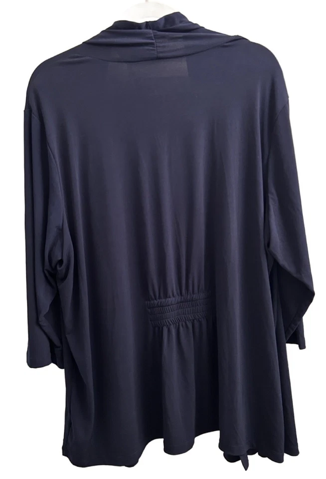 Cárdigan para mujer Susan Graver azul marino frente abierto tejido líquido talla 2X carrera Foto 2 de 4