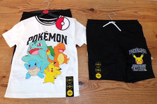 NWT - POKEMON Boys 2-pc Black Mesh Shorts White Mesh Shirt, Pikachu- size 6-7Y