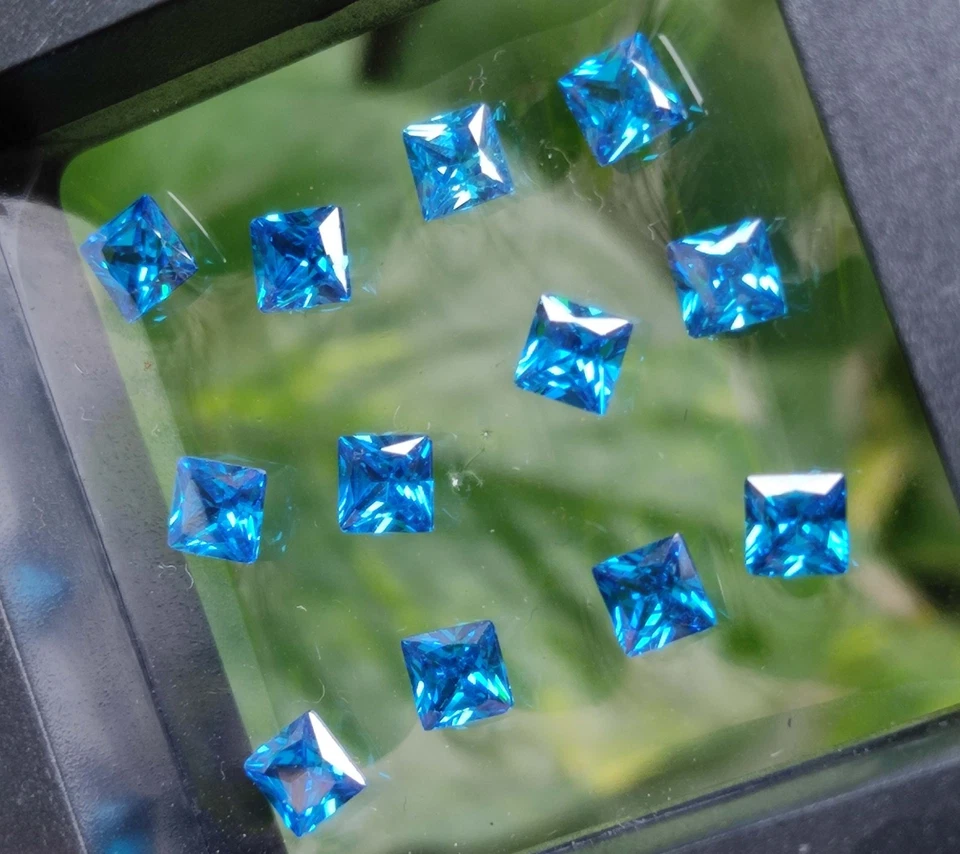 Lote de 12 piedras preciosas sueltas corte cuadrado topacio azul natural excelente calidad Foto 2 de 4