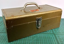 Vintage Park Steel Tackle Box Brown Green Felt Tray Tool Storage Model 83333