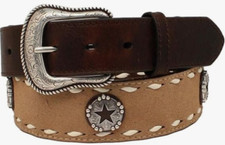 Nocona Mens Embossed Tabs Star Conchos Buck Lacing Belt, Brown, 36