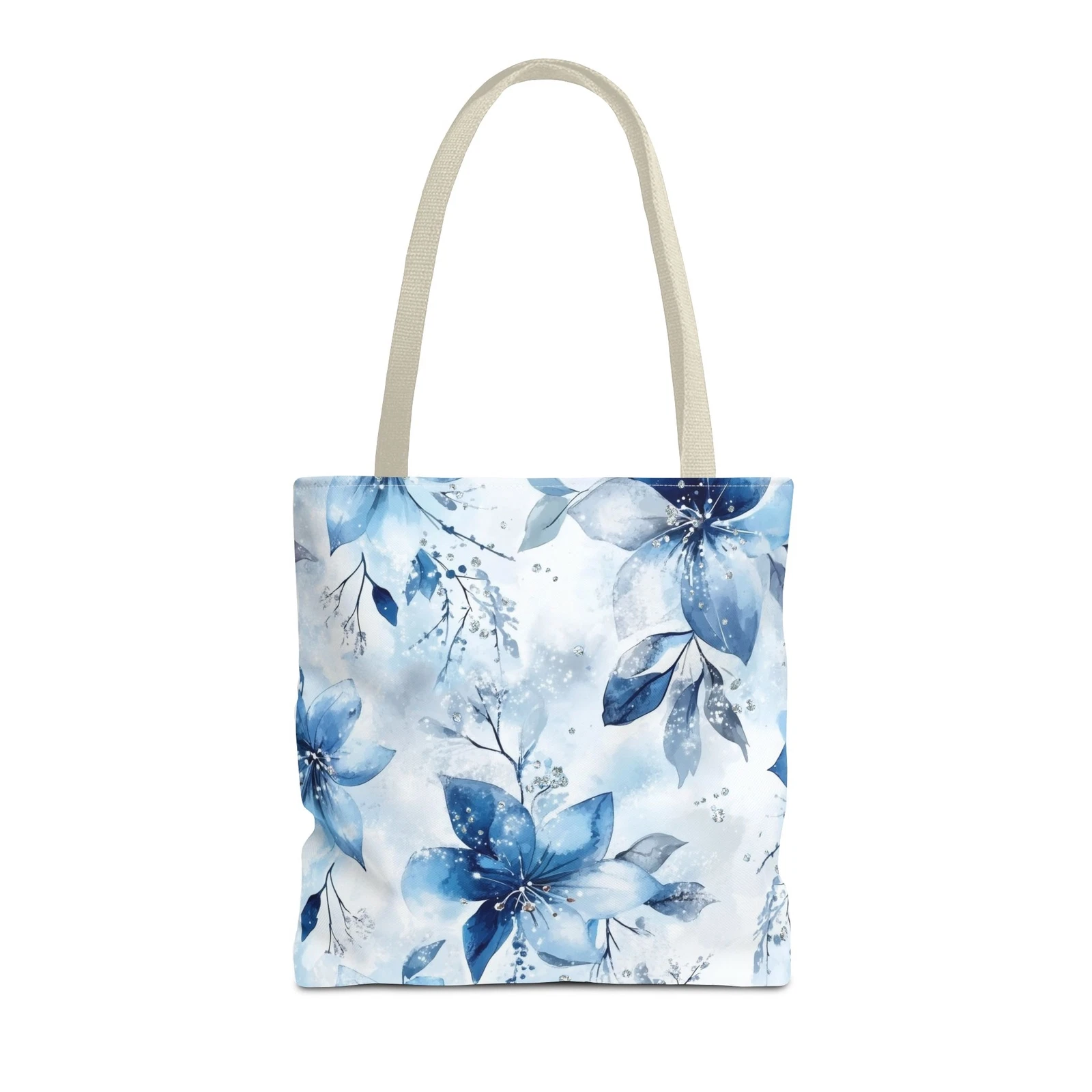 Light Blue Floral Tote Bag for Women, Spring Blossom Pattern