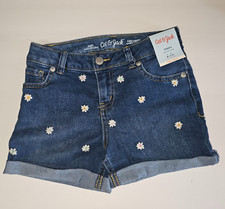 Cat  Jack Girls Embroidered Daisy Jean Shorts MEDIUM 7/8 Stretch Dark Blue
