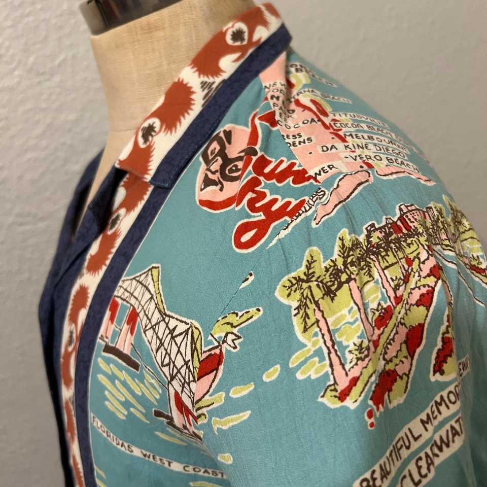 Винтажная женская гавайская рубашка Jams World размер S карта Флориды вискоза на пуговицах - Изображение 3 из 4