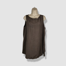 Eileen Fisher Women's Brown Sleeveless Pleated Silk Blouse Shirt Tank Top Size M