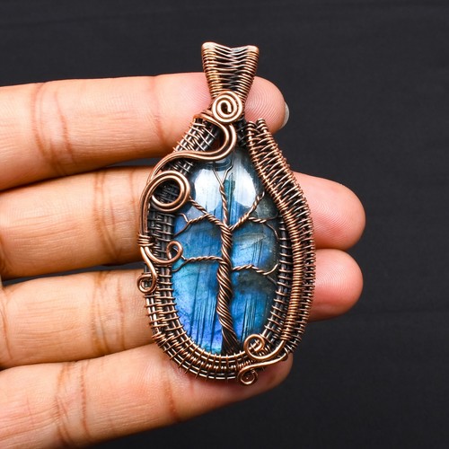 Blue Fire Labradorite Copper Wire Wrapped Pendant Jewelry Gift For Her CCP-099 - Picture 4 of 8