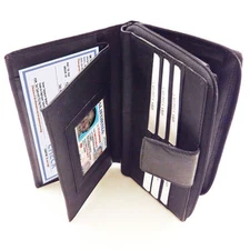 Black Leather Women's Clutch Wallet Checkbook Cover Card Secretary Organizer 