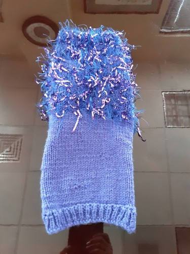 Hand Crochet Dog Sweater Bright Purple with Blue & Purple M Size Pullover