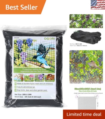25' x 25' Heavy-Duty Bird Netting | Nylon Garden Protector for Fruits & Veggies