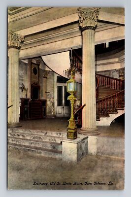 New Orleans LA-Louisiana, Stairway, Old St Louis Hotel, Vintage Postcard