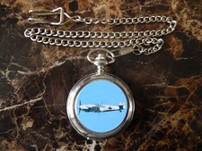 MESSERSCMITT ME109 FIGHTER AIRCRAFT CHROME POCKET WATCH WITH CHAIN
