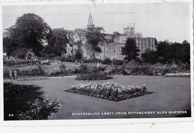 DUNFERMLINE - ABTEI VON PITTENCRIEFF GLEN GÄRTEN S/W POSTKARTE *