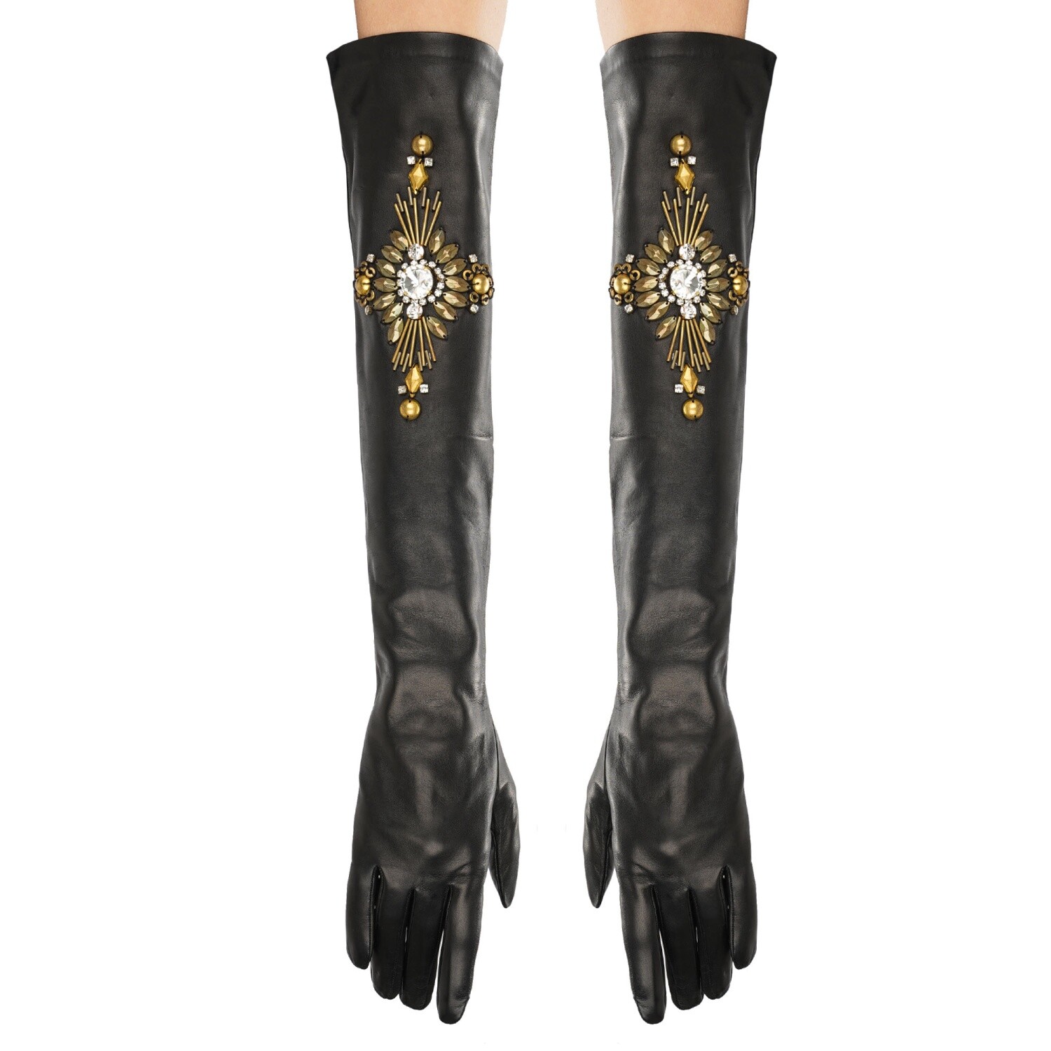 Кожаные перчатки Philipp Plein Mens majesty с хрустальными бусинами длинные черные 75 80290₽