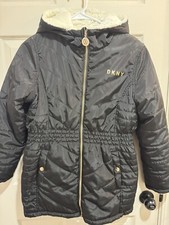 Girls Large 14/16 Reversible Black And Sherpa Winter Coat DKNY Gold Zipper